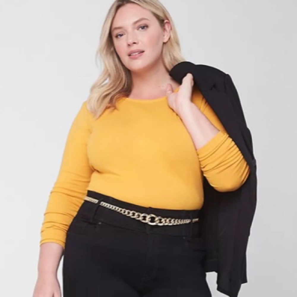 NWT Lane Bryant Classic Long Sleeve Crew Neck Tee, Size 34/36, Sunflower